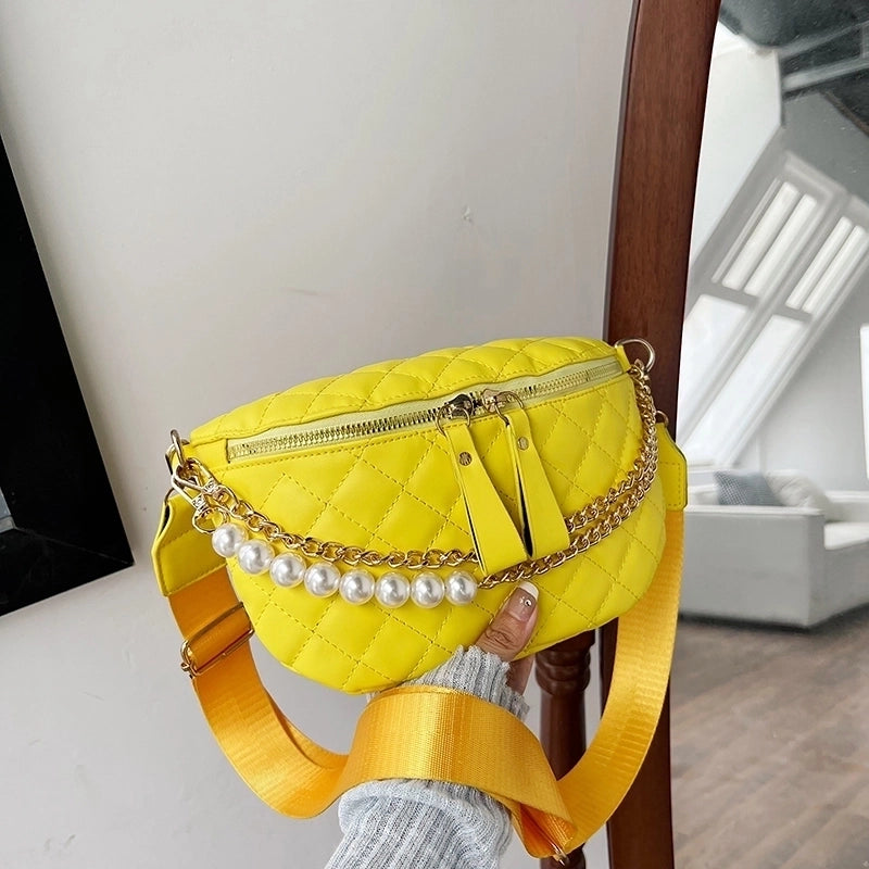 Women's Streetwear Solid Color Lingge Pu Leather Waist Bags
