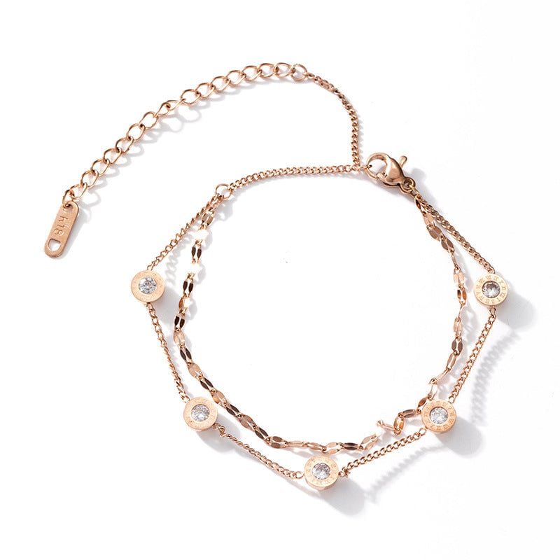 Women Number Geometric Titanium Steel 18K Gold Plated Bracelets