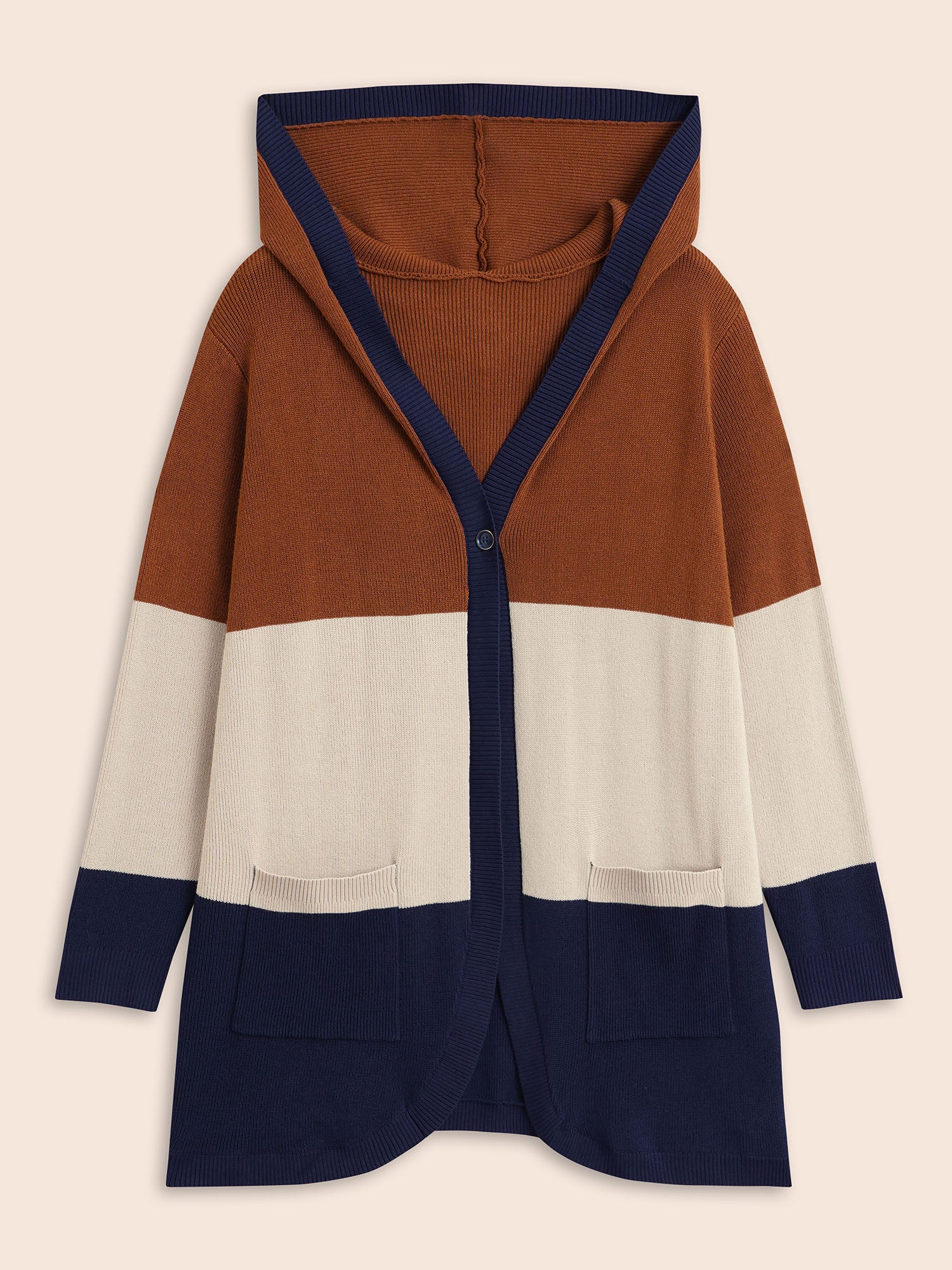 Colorblock Contrast Patched Pocket Hooded Cardigan