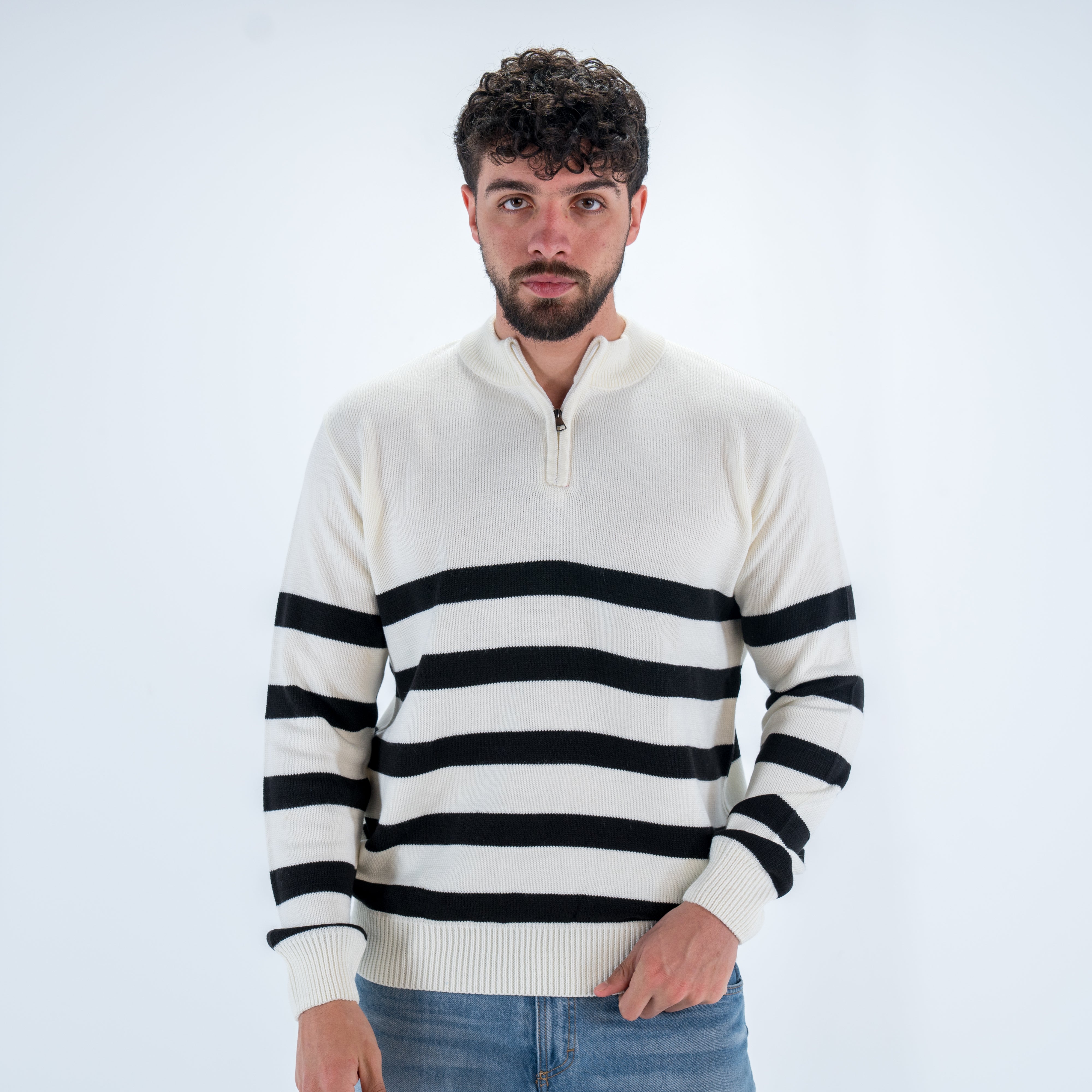 Striped Men Quarter Pullover