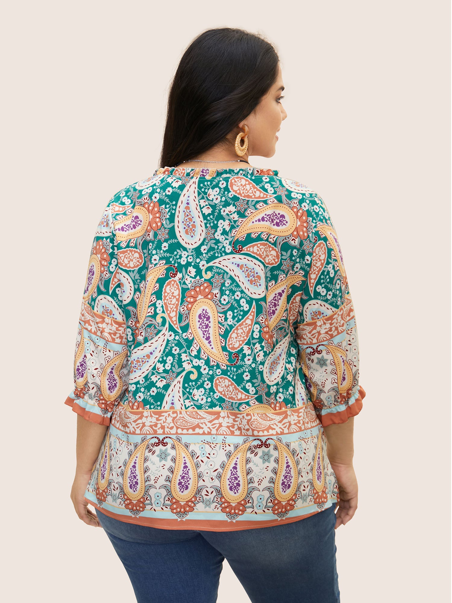 Boho Print Tassels Lantern Sleeve Blouse