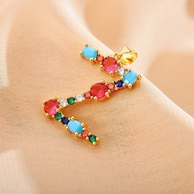 Copper Gold Plated Modern Style Shiny Inlay Letter Glass Stone Zircon Pendant Necklace
