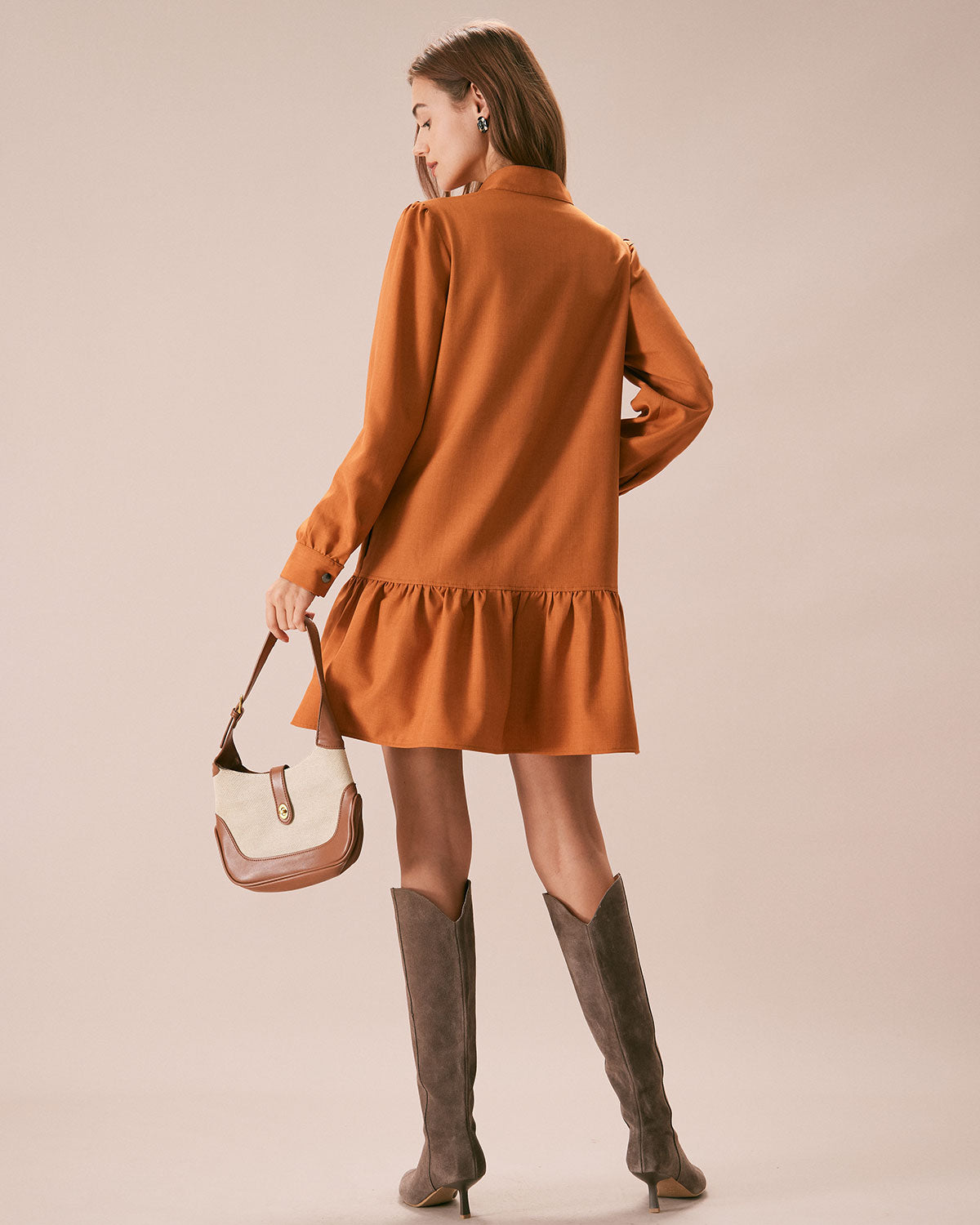 The Caramel Mock Neck A-Line Mini Dress