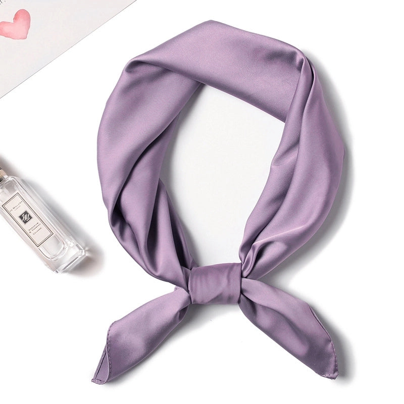 Simple Solid Color Scarf Women's Silk Small Square 70cm Basic Matching Shirt Professional Scarf Tie Hair