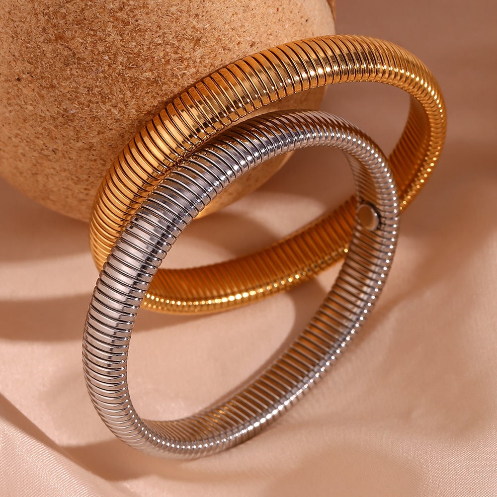 Women Fashion Geometric Stainless Steel 18K Gold Plated Bangles
