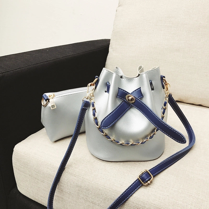 Women's Medium Pu Leather Color Block Streetwear Bucket Open Shoulder Bag Crossbody Bag