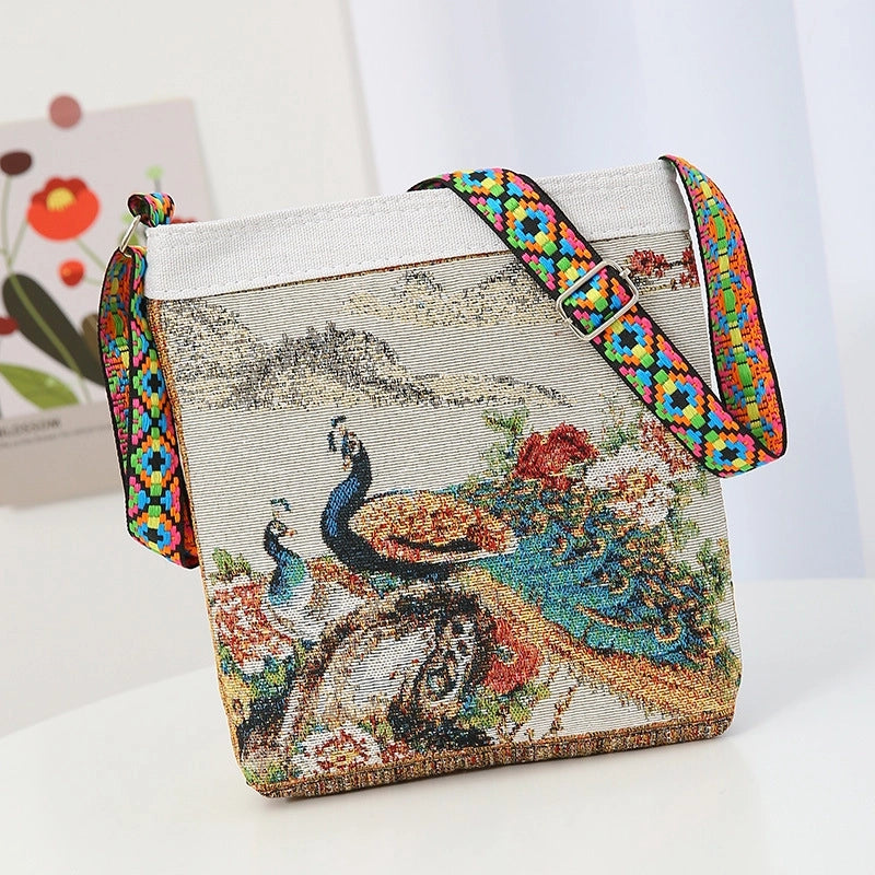 Women's Medium Cotton And Linen Animal Cute Zipper Shoulder Bag