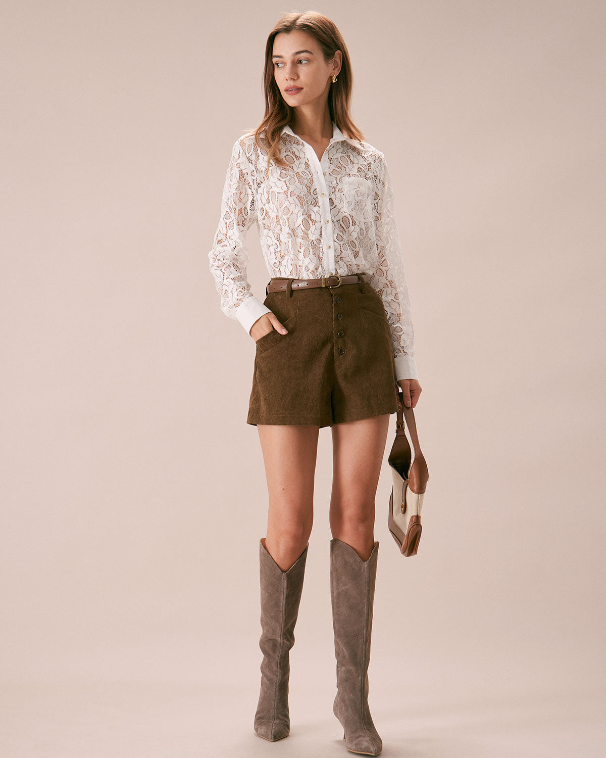 The White Collared Lace Cutout Button Shirt