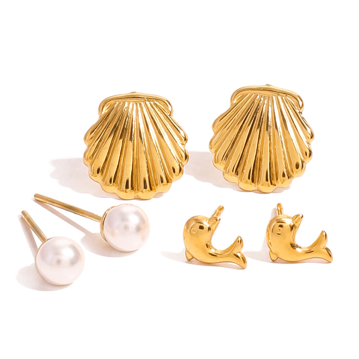 Stainless Steel Pearl Earrings Dolphin Shell Earrings Titanium Steel Earring