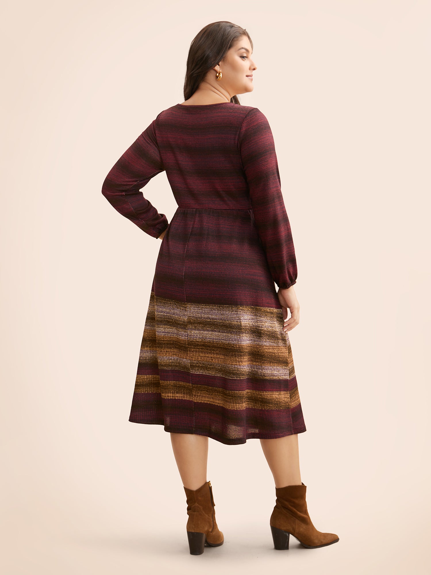 Ombre Contrast Lantern Sleeve Midi Dress