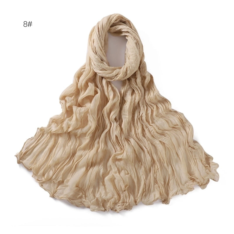 Spring And Autumn Pure Color Silk Yarn Twist Wrinkle Cotton And Linen Breathable Thin Scarf Female Cover Scarf In Stock