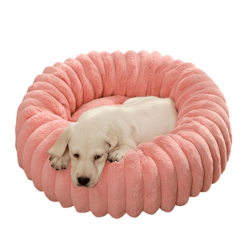 Plush Ribbed Round Pet Bed - Coral