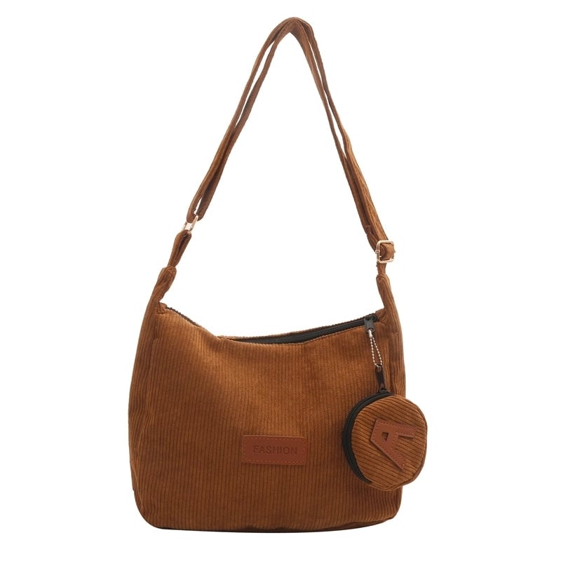 Women's Corduroy Solid Color Classic Style Square Zipper Shoulder Bag