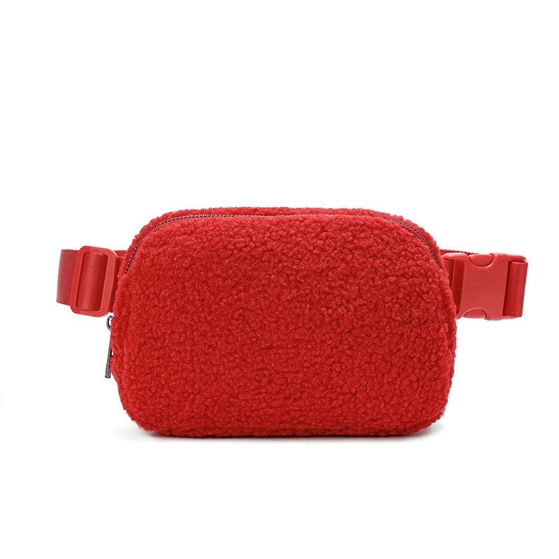 Winter Lambswool Waist Bag Sports Chest Bag Messenger Bag Outdoor Sports Bag Unisex Versatile