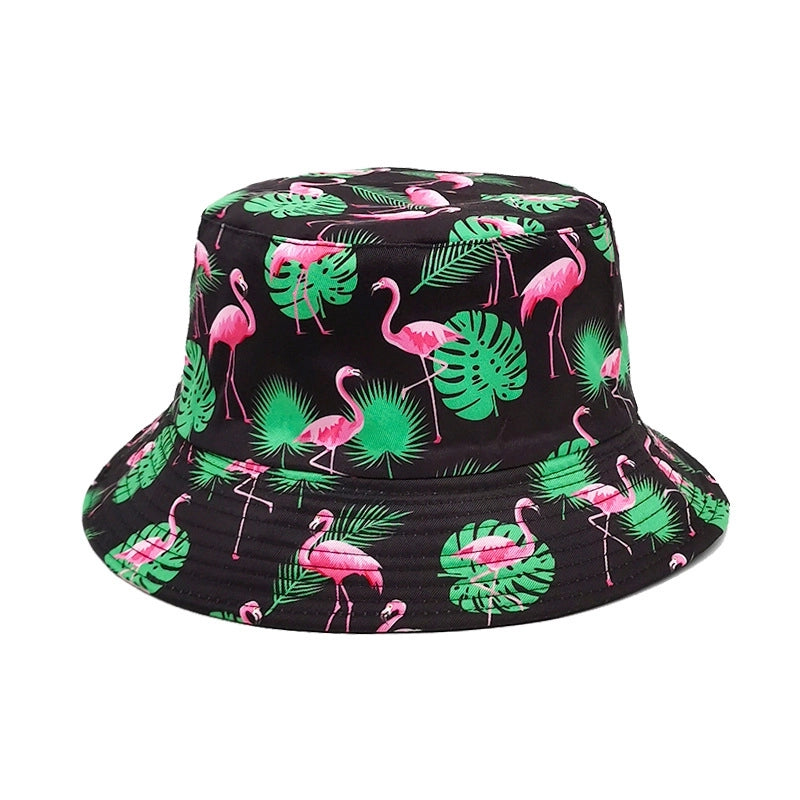 Unisex Casual Minimalist Leaves Flamingo Printing Wide Eaves Bucket Hat