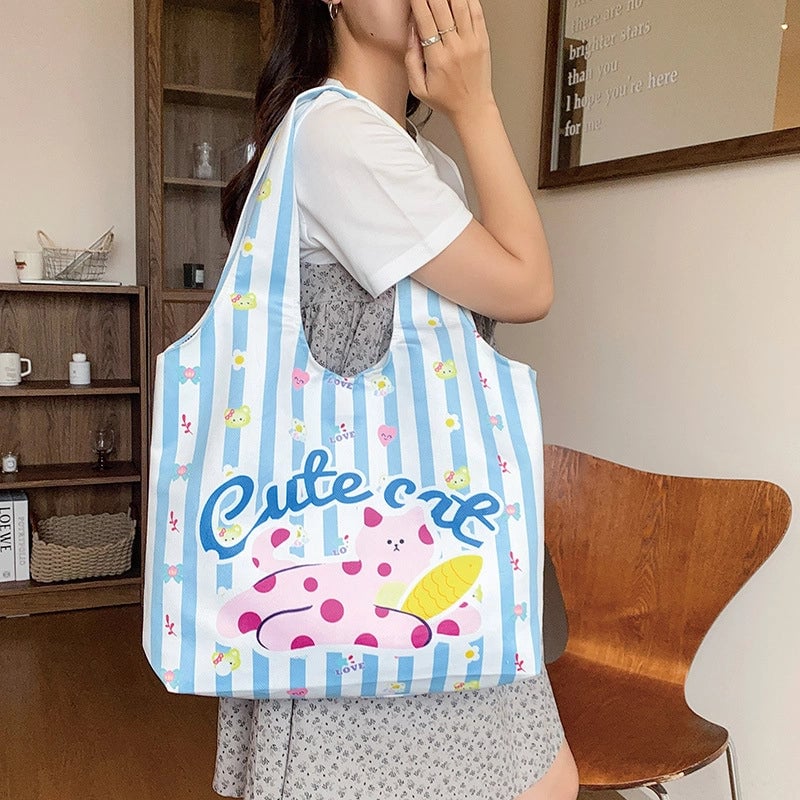 Women's Large Polyester Animal Letter Elegant Cute Streetwear Square Magnetic Buckle Tote Bag