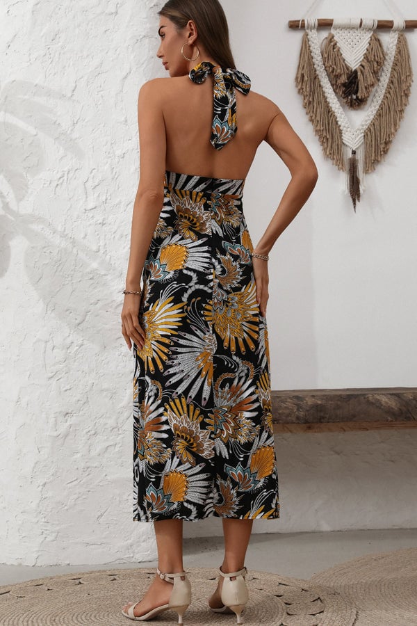 Deep V Neck Halter Neck Maxi Dress