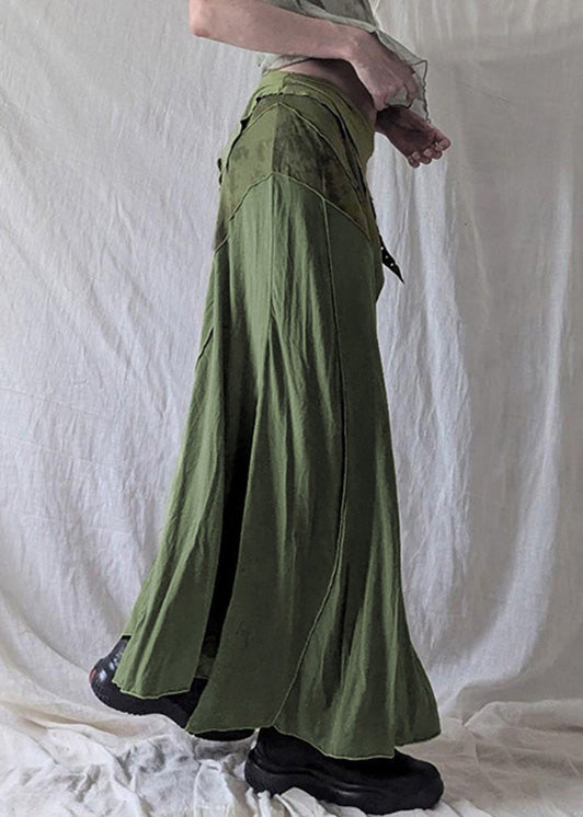 Vintage Green Asymmetrical Side Open Cotton Skirts Summer