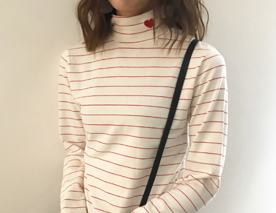 High Neck Heart Long Sleeve Shirt