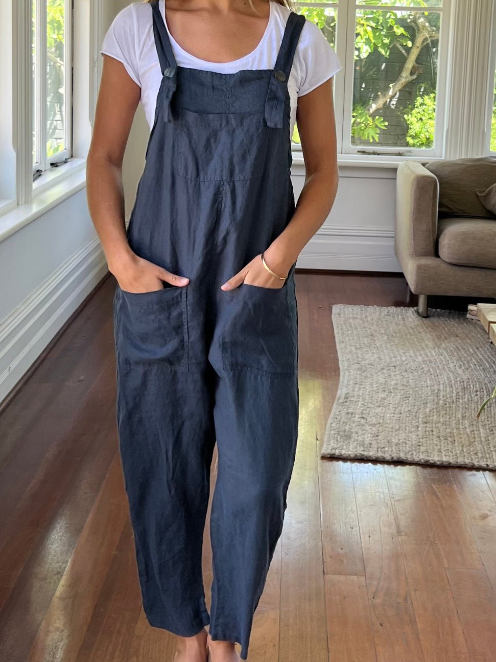 overalls -charcoal linen