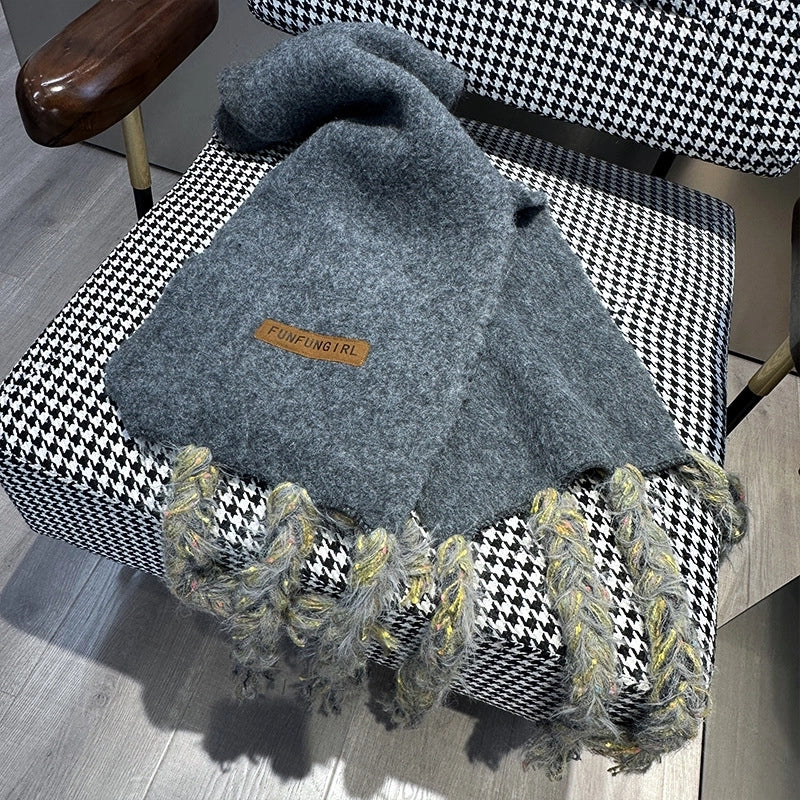 Women's Minimalist Solid Color Wool Blend Knitted Scarf