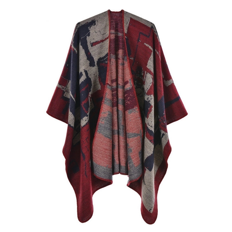 Women's Scarf Shawl Creative New Fashion Cashmere Jacquard Split Thickened Large Cloak Air Conditioning Warm Shawl