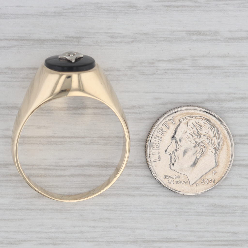 Onyx Diamond Men's Signet Ring 10k Yellow Gold Size 12 Vintage