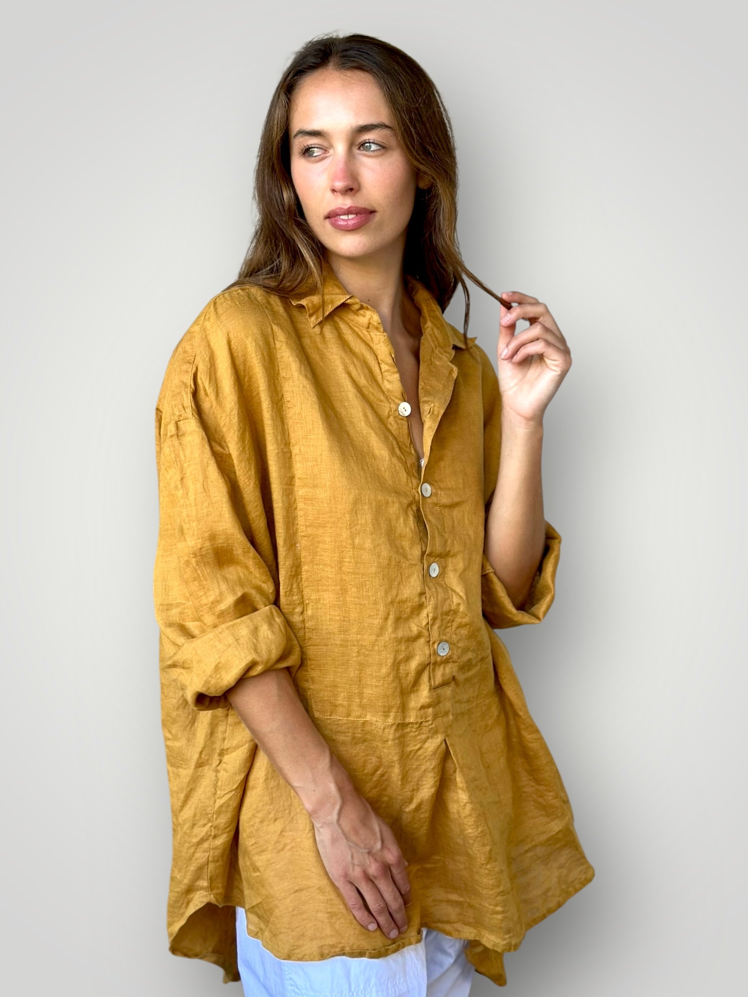 megan shirt - turmeric linen