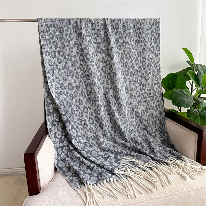 Unisex Casual Leopard Imitation Cashmere Knitted Scarf