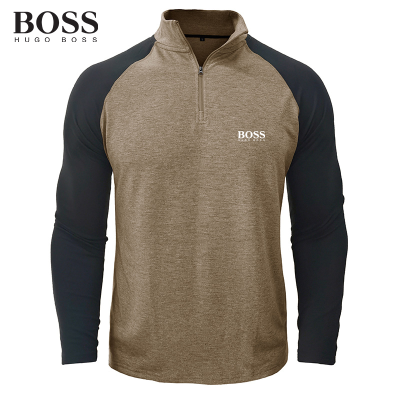 BOSS Men-s Long Sleeved Zipper High Neck Sweatshirt Stand Collar Coat