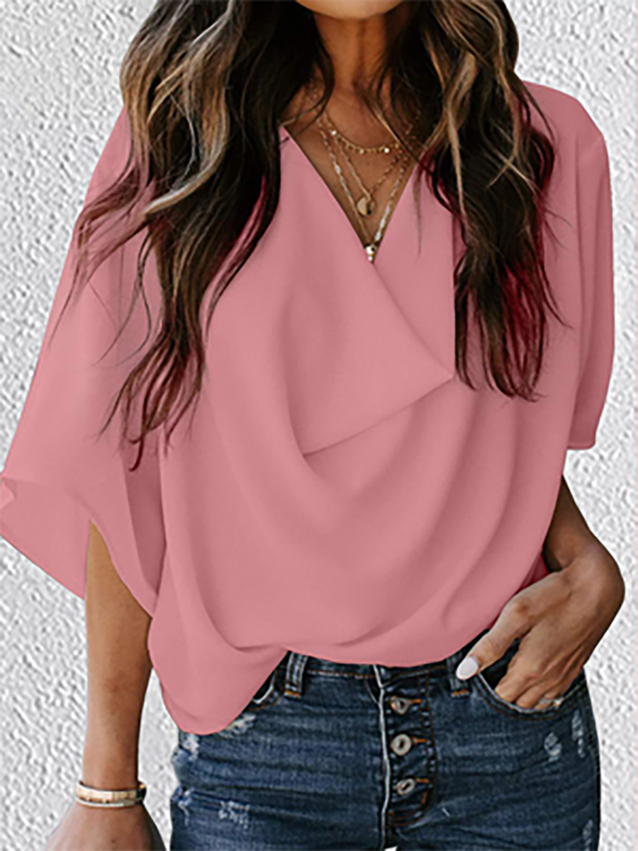 V-Neck Loose Mid-Sleeve T-Shirt(7 colors)