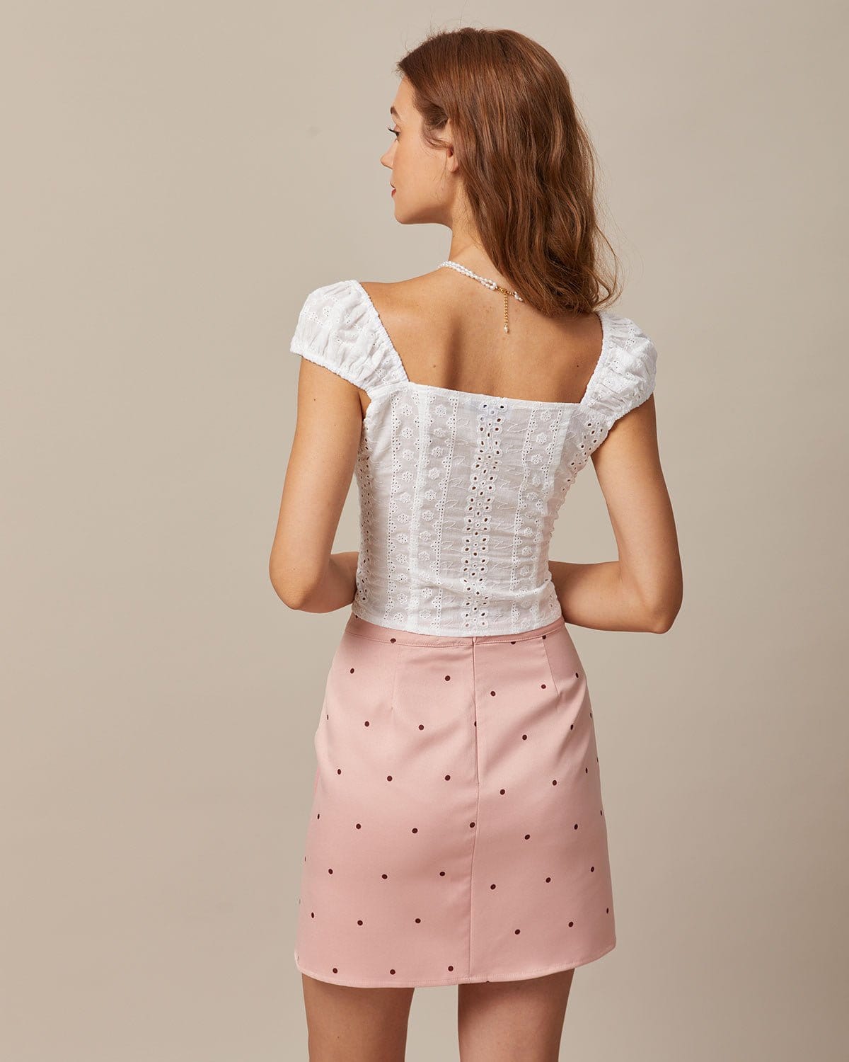 The Pink Polka Dot Button Slit Mini Skirt