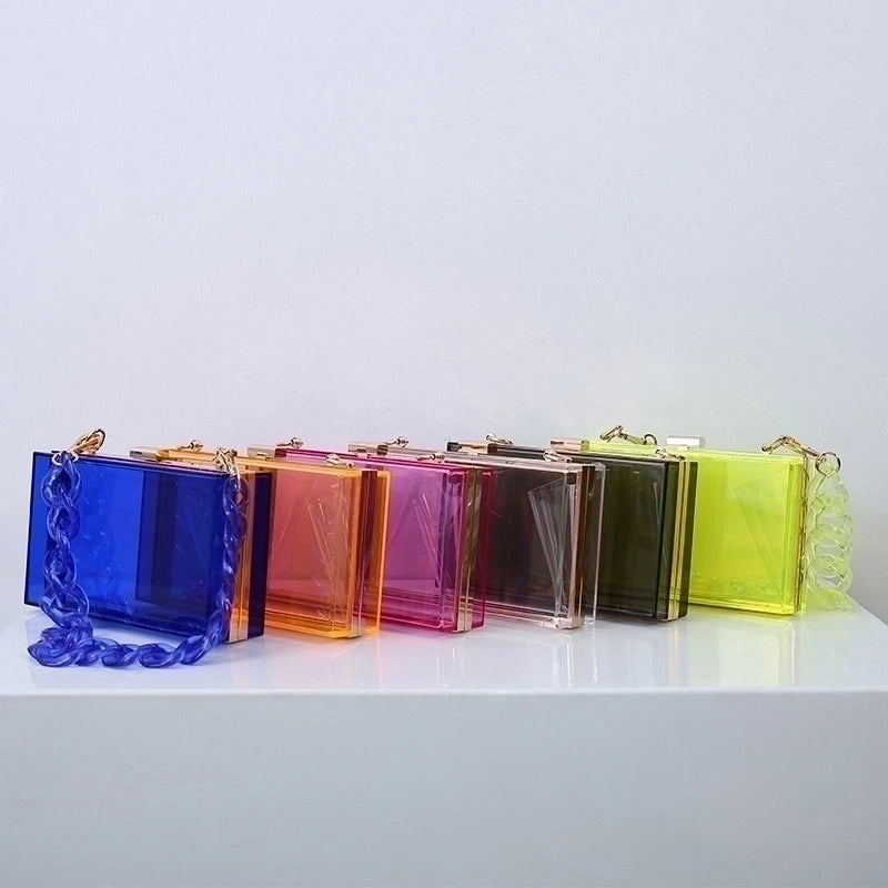 Red Transparent Fluorescent Green Arylic Solid Color Square Evening Bags
