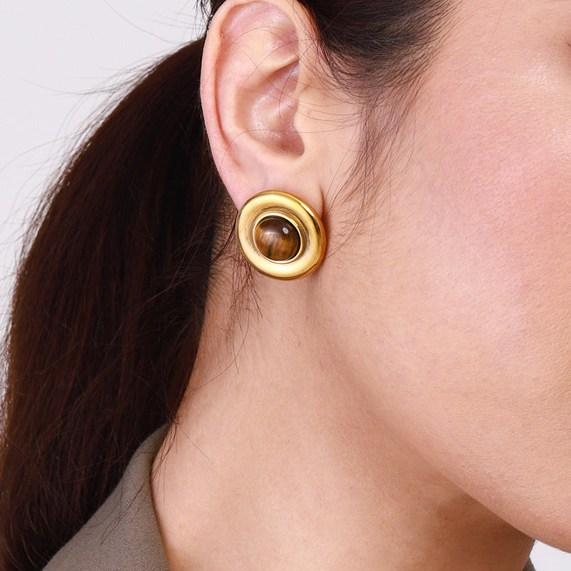 Titanium Steel Earrings Earrings Tiger Eye Stone Earrings Autumn And Winter Earrings