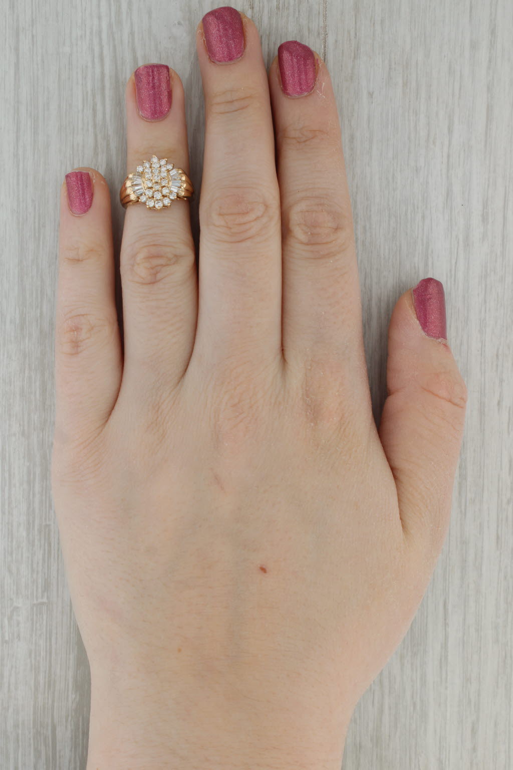 1ctw Diamond Cluster Ring 14k Yellow Gold Size 5