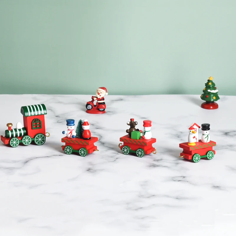 New Mini Wooden Train Sets  Christmas Decoration Ornament Kids Toy Train for Home Decoration