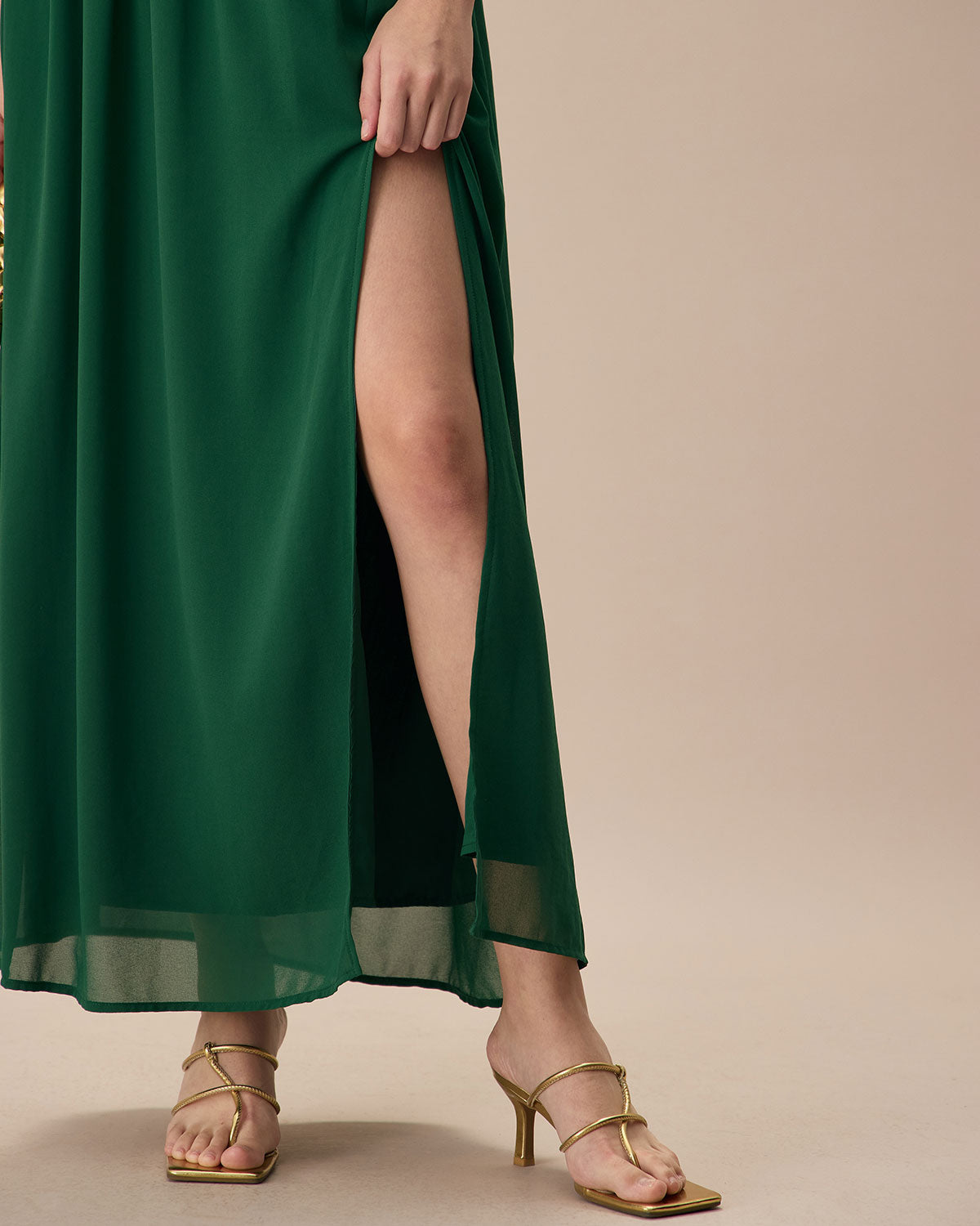 The Green Sweetheart Neck Ruched Maxi Dress