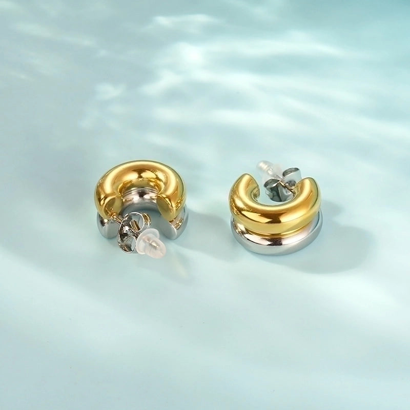 1 Pair Minimalist Solid Color 304 Stainless Steel 18K Gold Plated Ear Studs