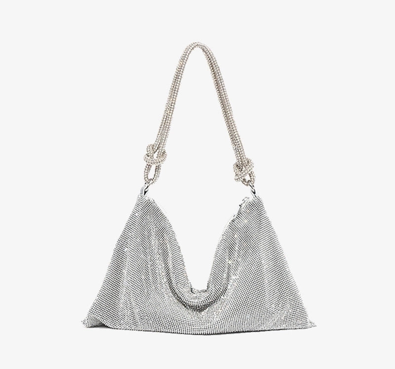 Silver Black Gold Pu Leather Solid Color Rhinestone Evening Bags