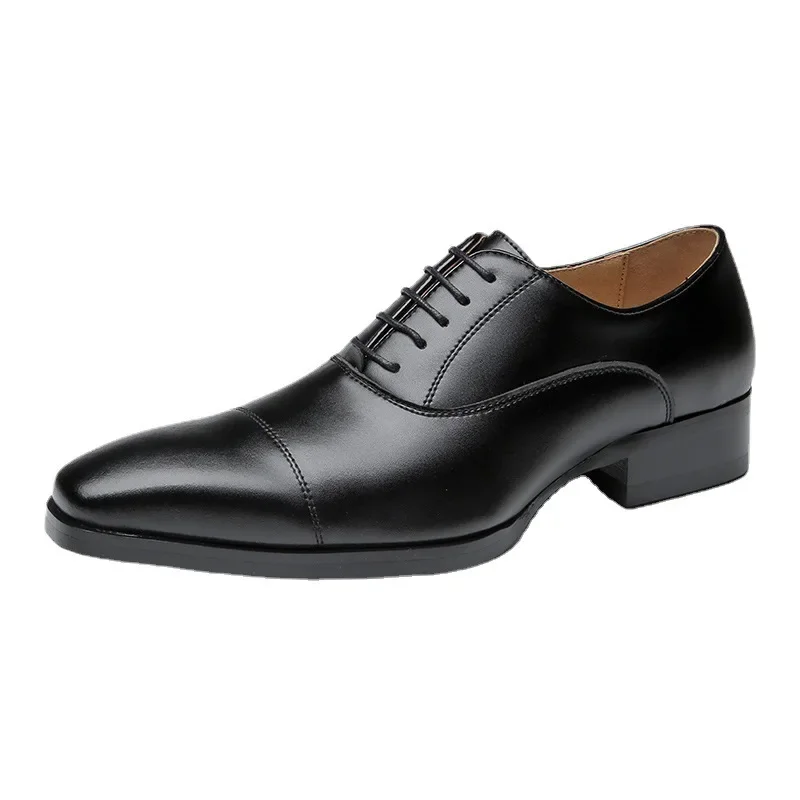 Gameglobeplanet oxford Men's Leather Oxford Shoes Lace-up Front Dress Shoes For Men Cap Toe Business Formal Black Tie Leather Shoes for Men 2024