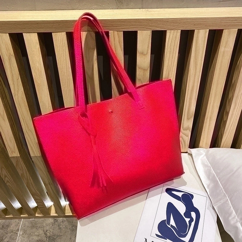 Fashion Lychee Pattern Solid Color Shopping Women's Bag