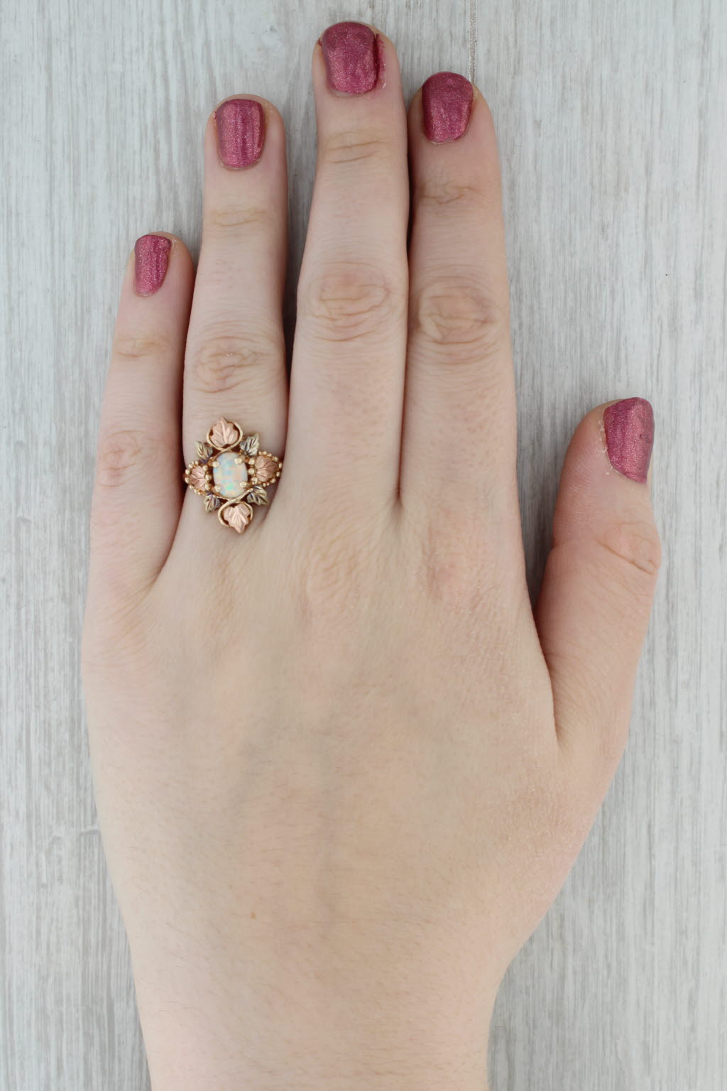 Lab Created Opal Flower Ring 10k Size 7.75 Black Hills Gold TRJ
