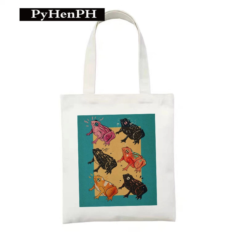 Women's Polyester Cartoon Leaves Streetwear Square Open Canvas Bag