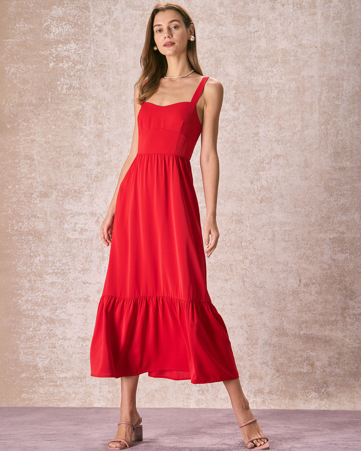 The Red Sweetheart Neck Layered Slip Maxi Dress