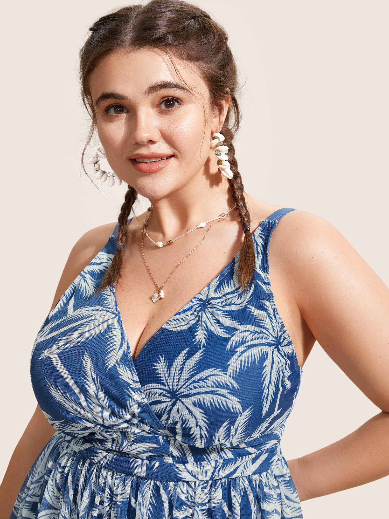 Tropical Print Overlap Collar Swim Dress