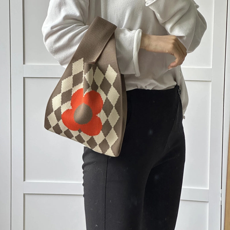 Women's Polyester Printing Color Block Cute Square Open Handbag