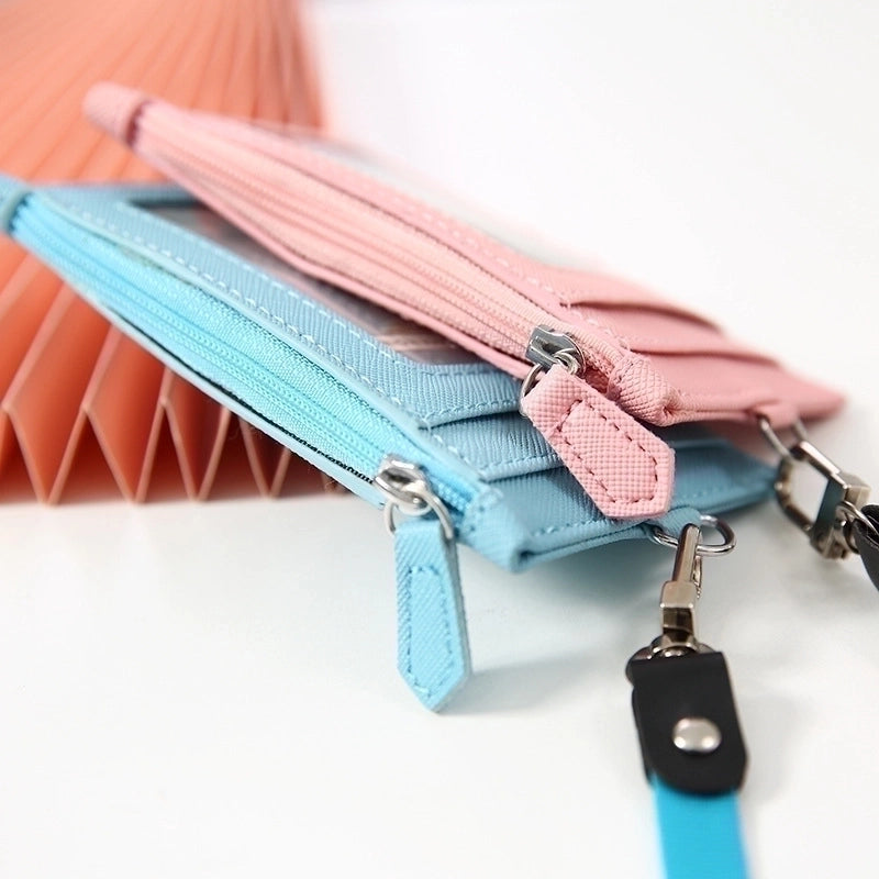 Unisex Solid Color Pu Leather Zipper Card Holders