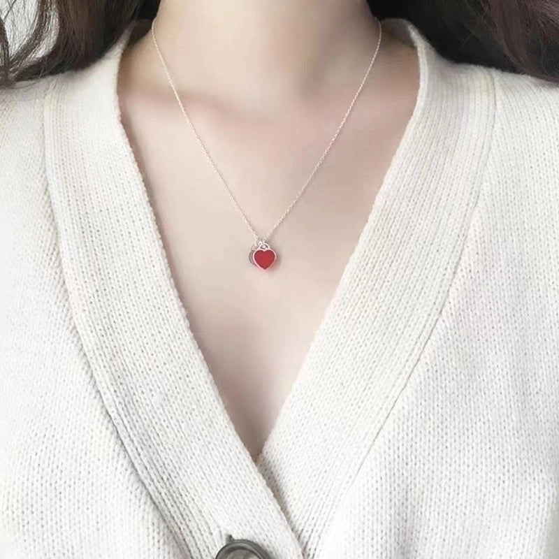 Casual Minimalist Heart Shape Copper Enamel Pendant Necklace