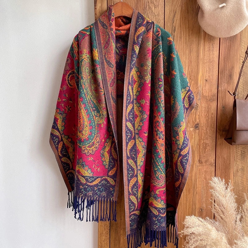 Unisex Ethnic Style Printing Imitation Cashmere Tassel Scarf