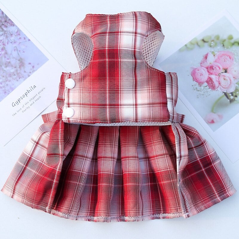 Plaid Pattern Dog Harness Dress